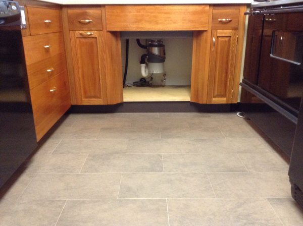 Lyptus cabinet toe kick under sink area in the galley. 