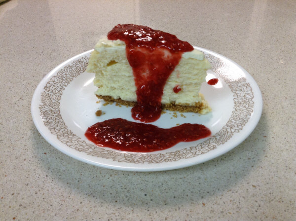 cheesecake serving with raspberry